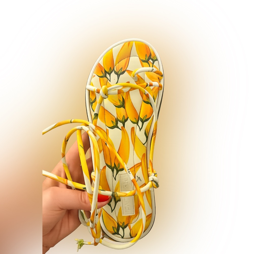 FARM Rio Yellow Printed Lace-Up Sandals with Tropical Accents